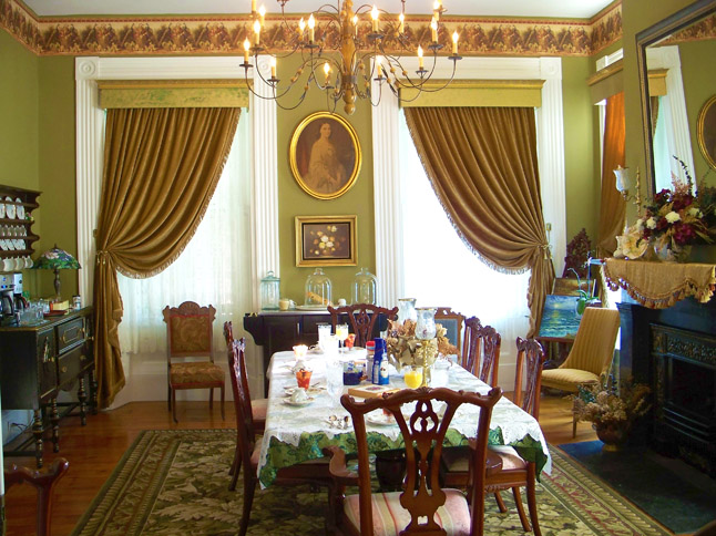 The breakfast room at Azalea Manor Bed and Breakfast in Indiana’s Madison Historic District along the Ohio River one mile north of Milton Kentucky